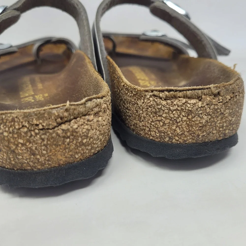 Birkenstock Mayari Sandals EU38 US7 Silver Birko Flor Slides Slip On Comfort
